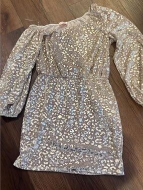 Sequin Off-Shoulder Mini Dress - Sparkling Beige